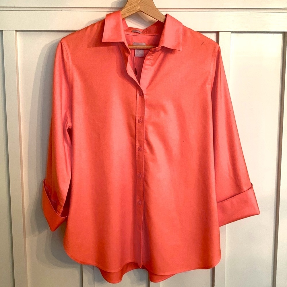 NWT Chicos No Iron Chic Stretch Nectarine color 3/4 sleeve blouse
